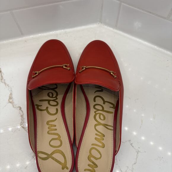 Sam Edelman Lounette Loafer Womens 8M Red Leather Slip-On Gold Accent - Picture 5 of 9